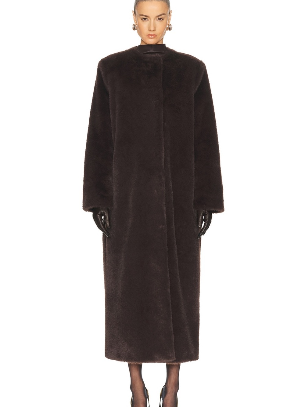 Long Women's Faux-Fur Coat in Deep Brown SRG